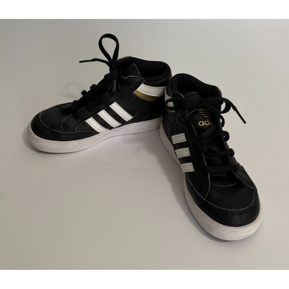 Adidas Hoops Mid 2.0 Kids Black White Gold Sneakers‎ Size 10K FV5738 Ortholite
